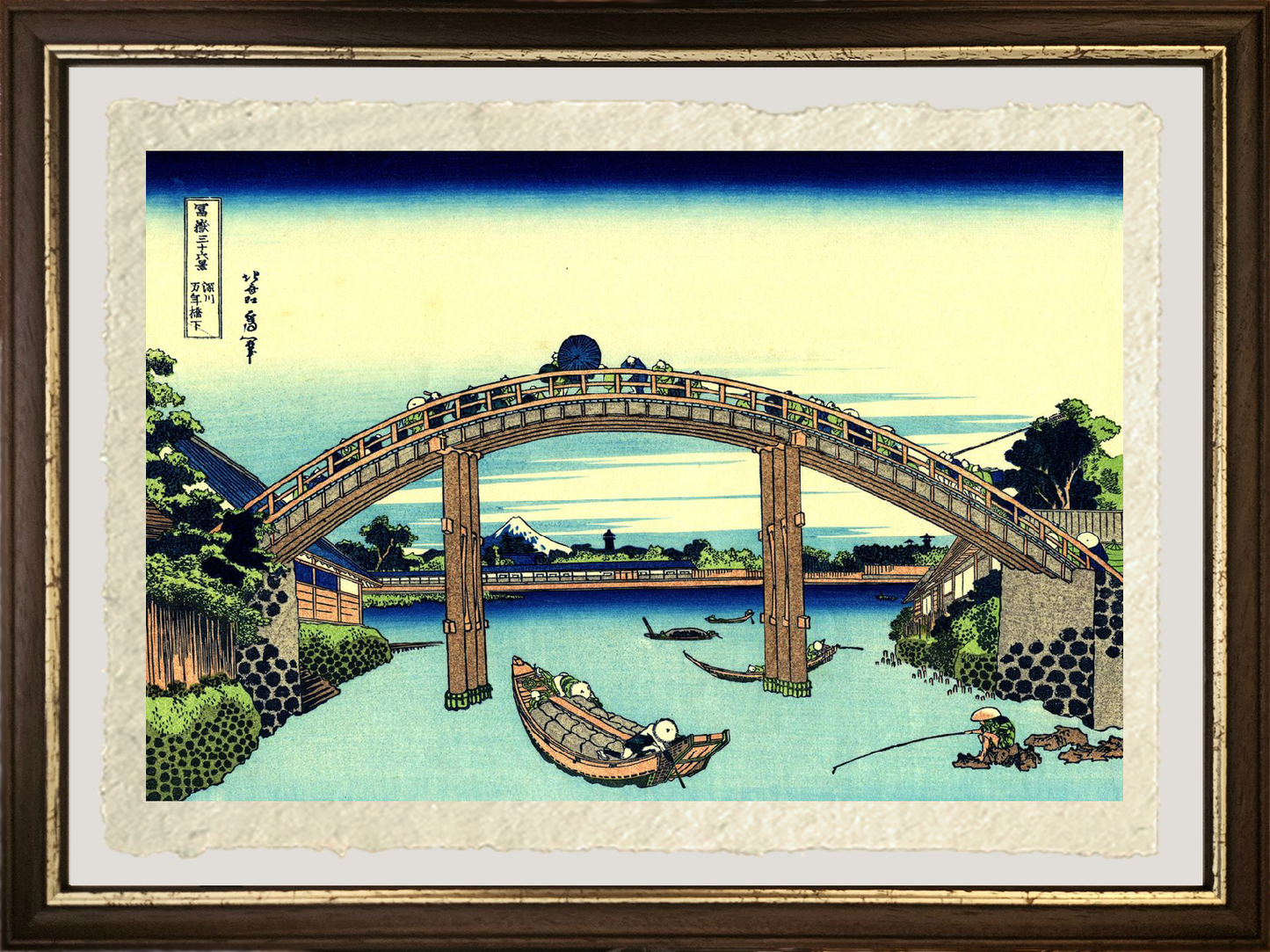 Dettaglio di Sotto il ponte Mannen a Fukagawa di Katsushika Hokusai su carta Amalfi