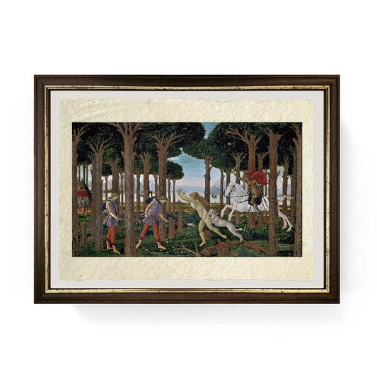 Nastagio incontra la donna e il cavaliere nella pineta di Ravenna - Sandro Botticelli su carta Amalfi