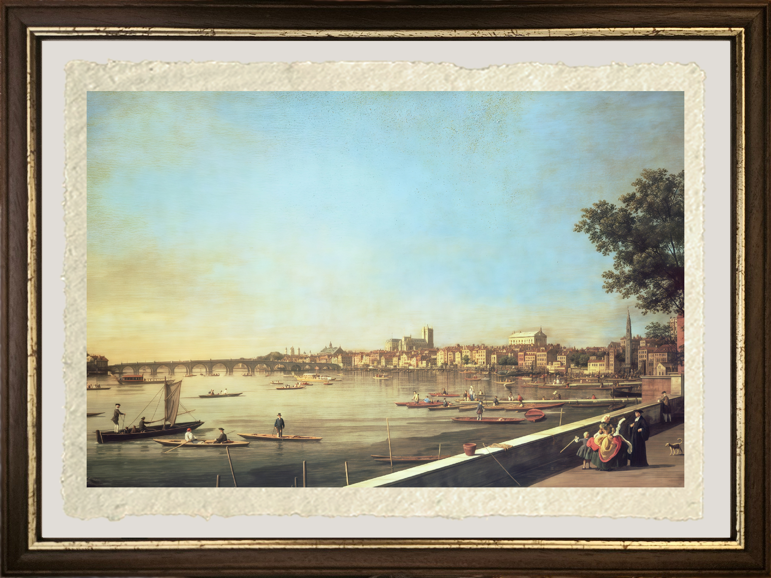 Dettaglio de Il Tamigi a Westminster e Whitehall dalla terrazza di Somerset House di Giovanni Antonio Canal detto Canaletto su carta Amalfi