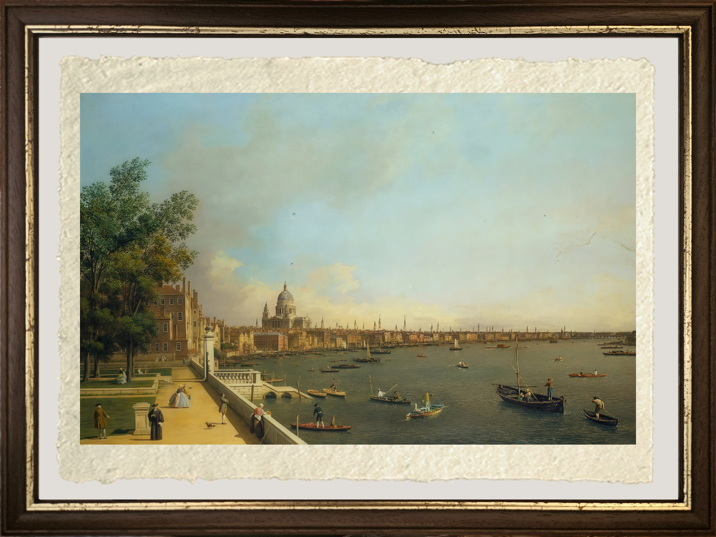 Dettaglio de Il Tamigi dalla terrazza di Somerset House di Giovanni Antonio Canal detto Canaletto su carta Amalfi