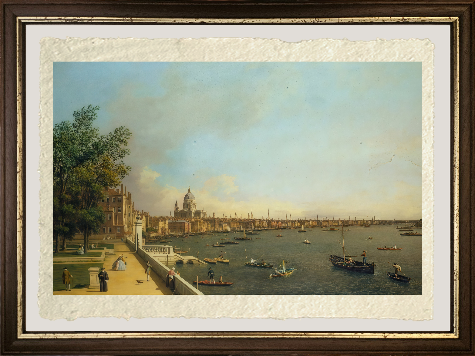 Dettaglio de Il Tamigi dalla terrazza di Somerset House di Giovanni Antonio Canal detto Canaletto su carta Amalfi