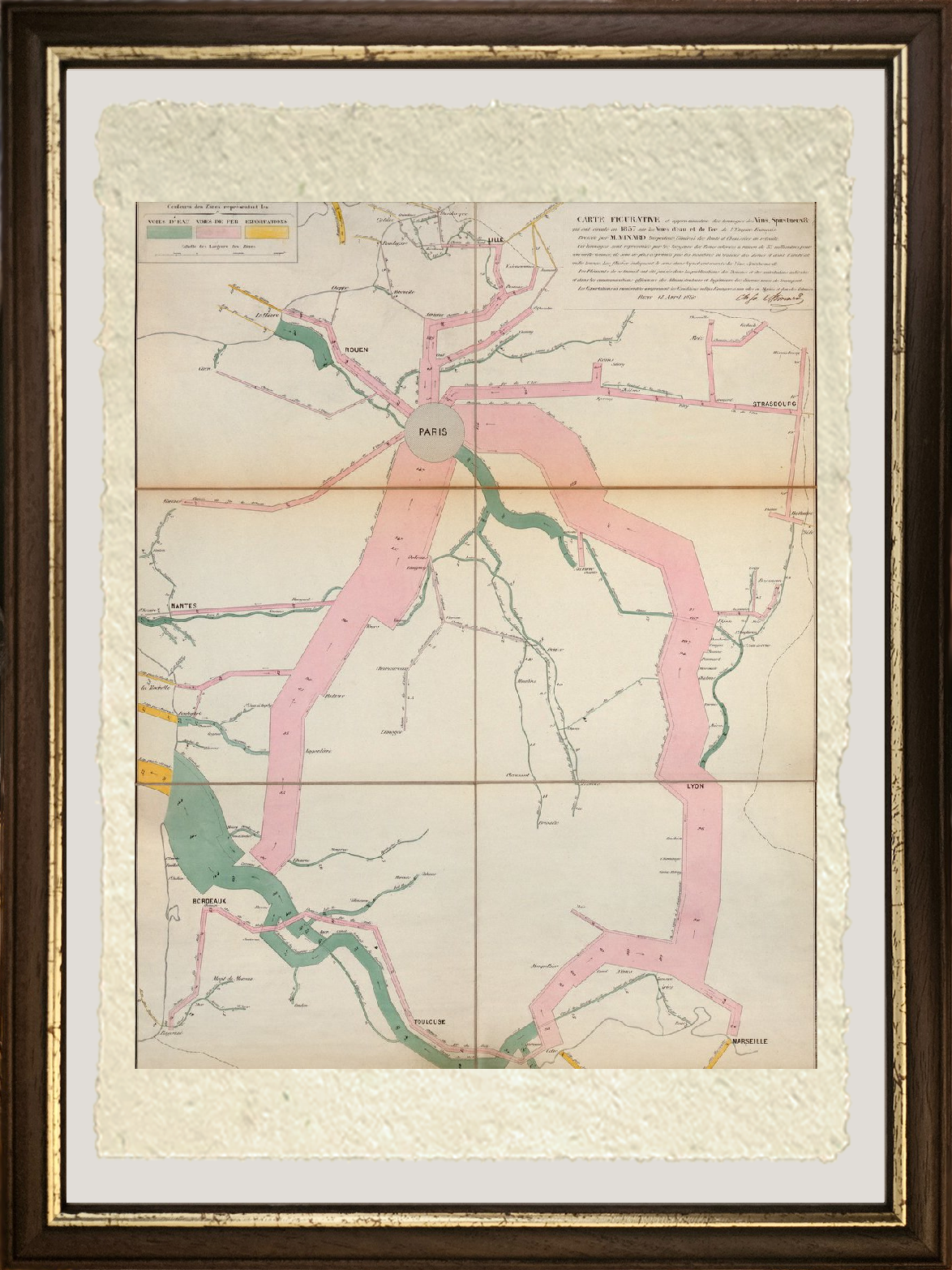 Approximate tonnage of wines and spirits circulating in France in 1857 by waterway and railway