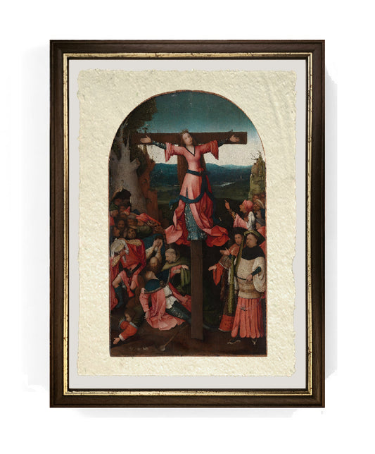 Trittico della martire crocifissa (centrale) di Hieronymus Bosch su pregiata carta Amalfi