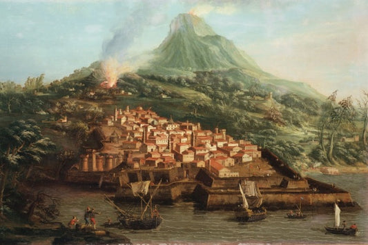 A volcanic island with a port and ships - Giovanni Antonio Canal known as Canaletto