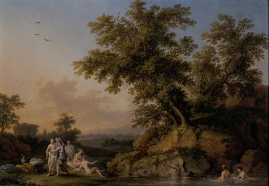 Una coppia di paesaggi con ninfe che fanno il bagno - Jakob-Philipp Hackert