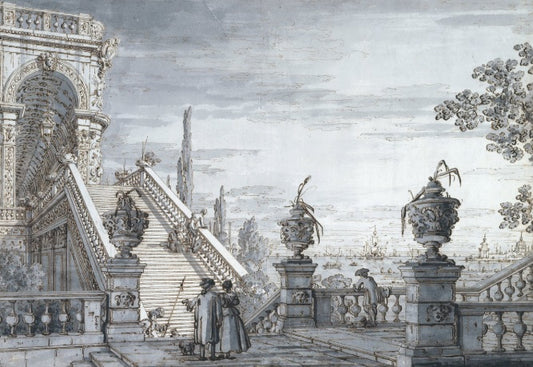 A capriccio with a monumental staircase - Giovanni Antonio Canal, known as Canaletto