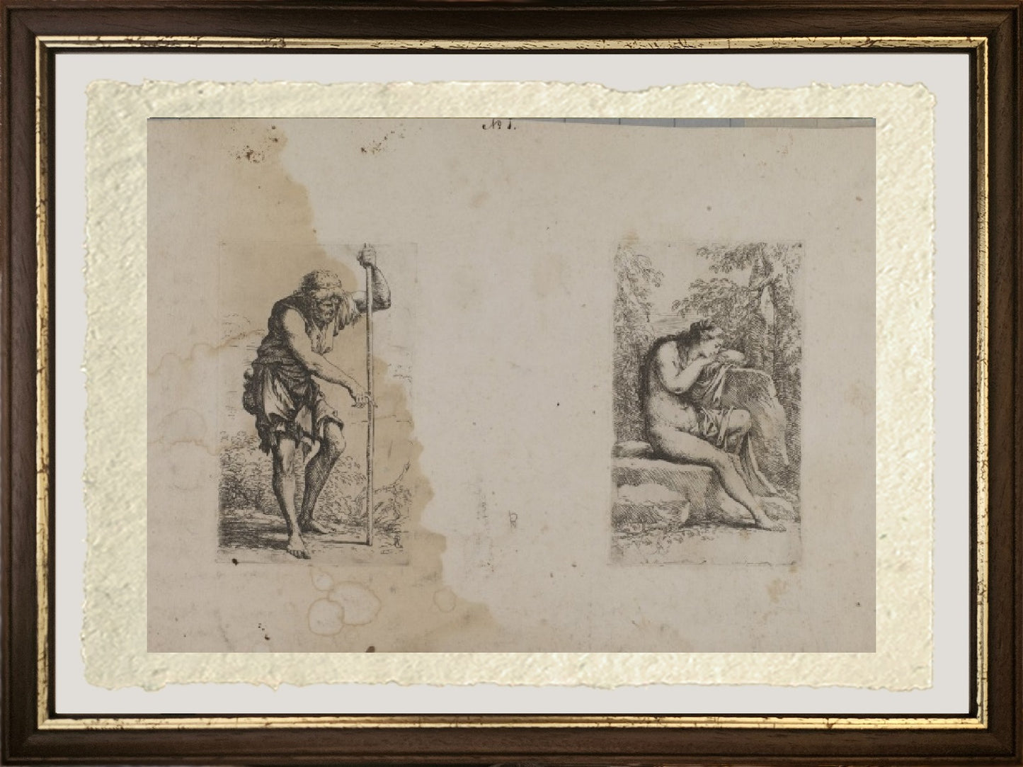 Uomo in piedi, con bastone, donna seduta... - Jakob-Philipp Hackert
