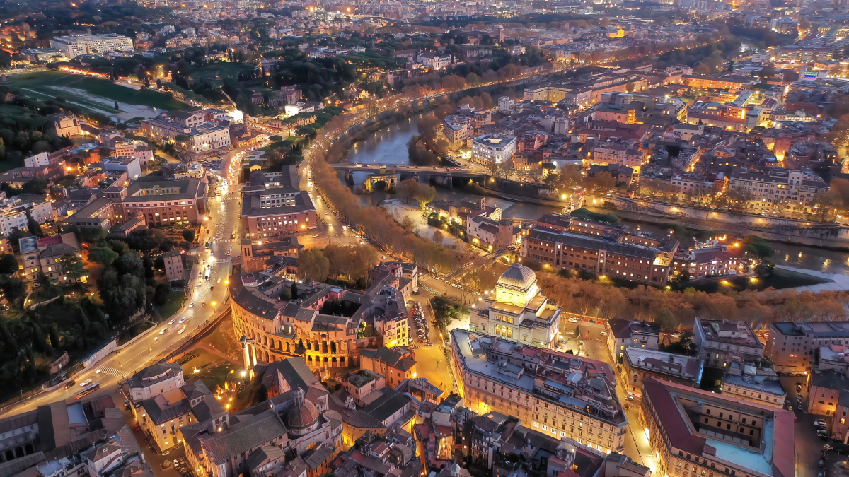 Aerial view of Rome, night