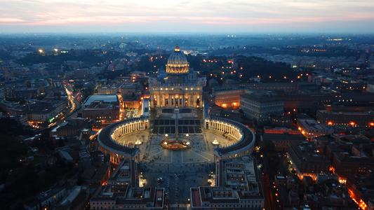 Aerial view of St. Peter's at night, Rome