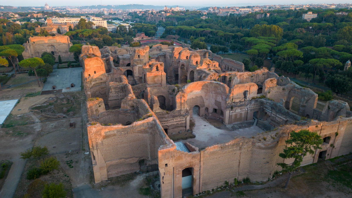 Aerial view of the Baths of Caracalla, Rome