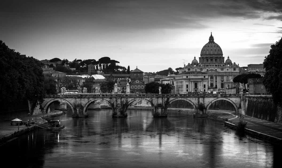 View of Rome in black and white