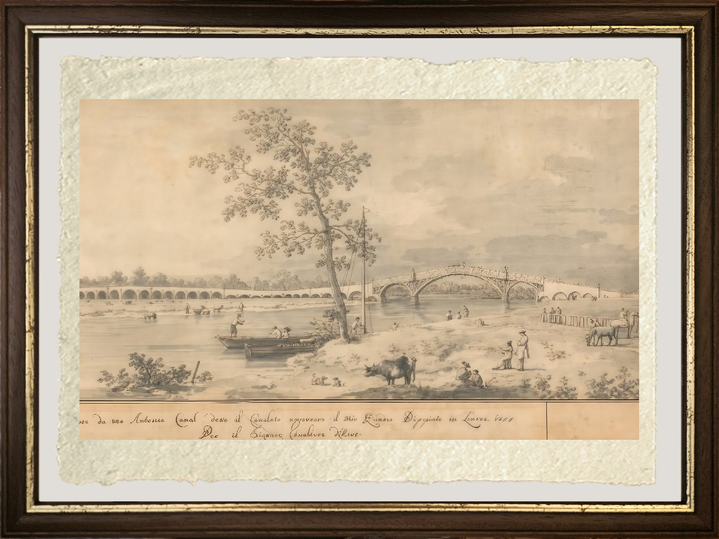 Dettaglio di Vecchio ponte di Walton di Giovanni Antonio Canal detto Canaletto su carta Amalfi