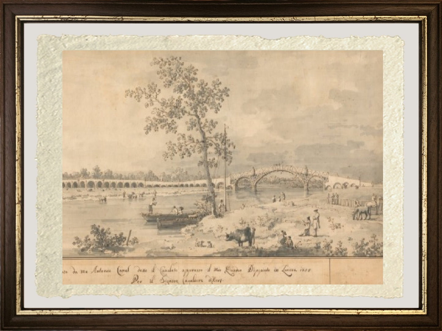 Old Walton bridge (detail) - Giovanni Antonio Canal known as Canaletto