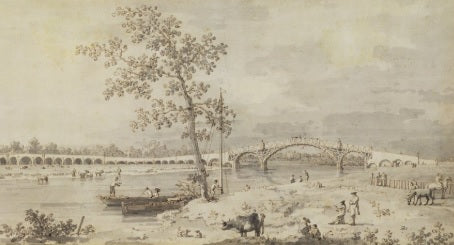 Vecchio ponte di Walton visto dalla riva del Middlesex, 1755 - Giovanni Antonio Canal detto Canaletto