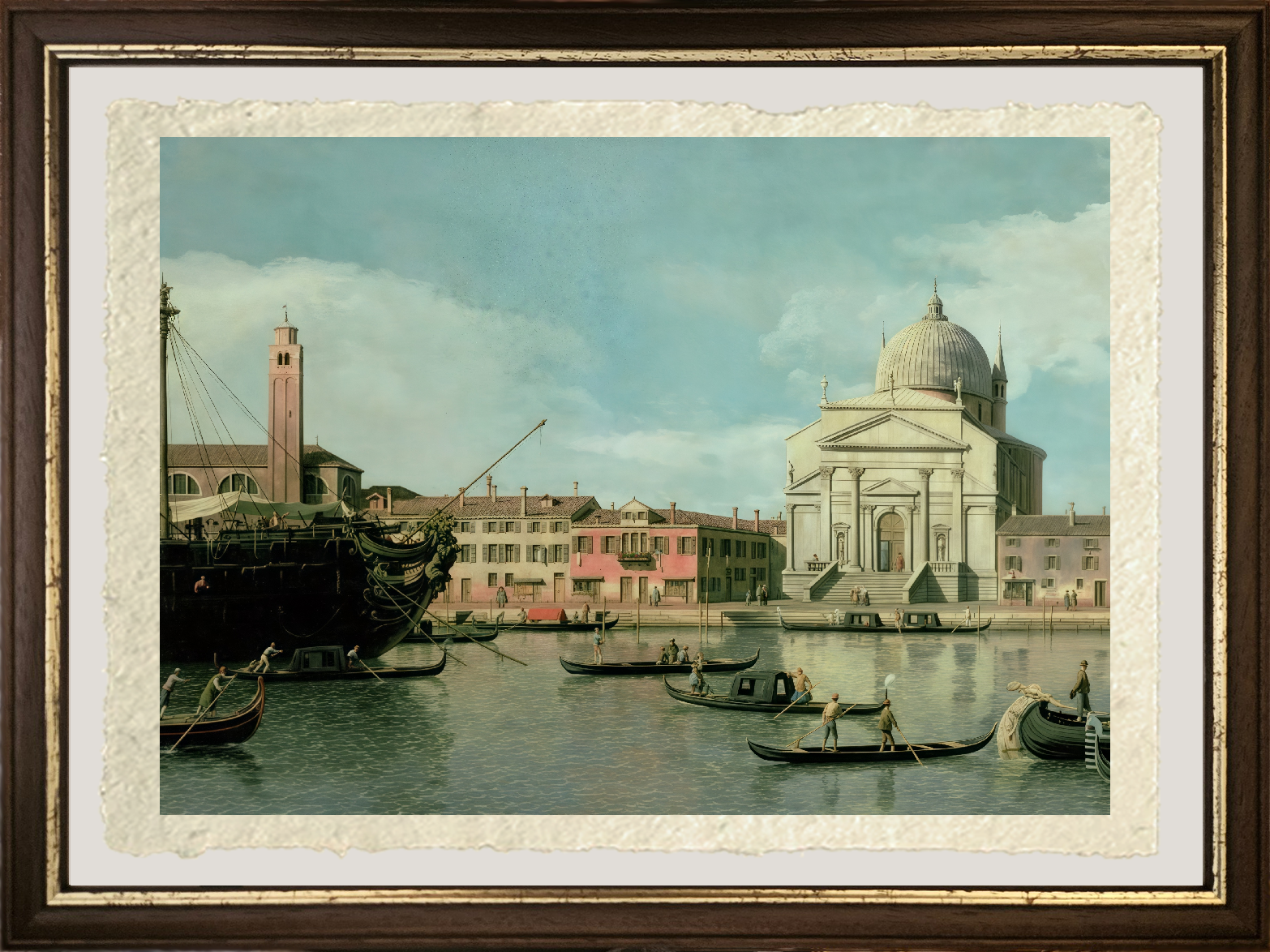 Dettaglio di Veduta della Chiesa del Redentore e di San Giacomo, Venezia di Giovanni Antonio Canal detto Canaletto su carta Amalfi