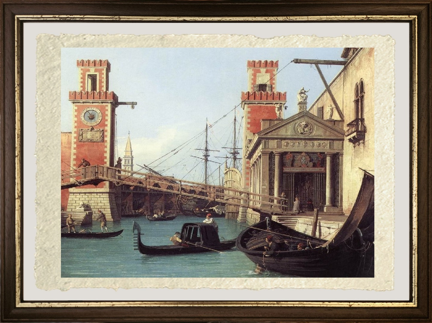 dettaglio su carta Amalfi di Veduta dell'Ingresso all'Arsenale di Giovanni Antonio Canal detto Canaletto