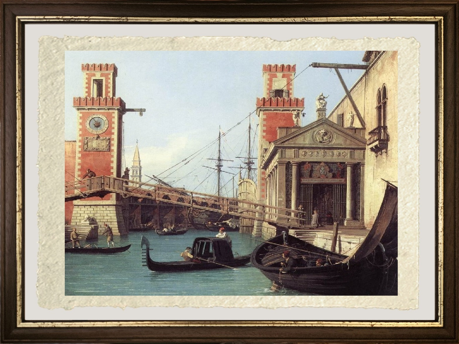 dettaglio su carta Amalfi di Veduta dell'Ingresso all'Arsenale di Giovanni Antonio Canal detto Canaletto