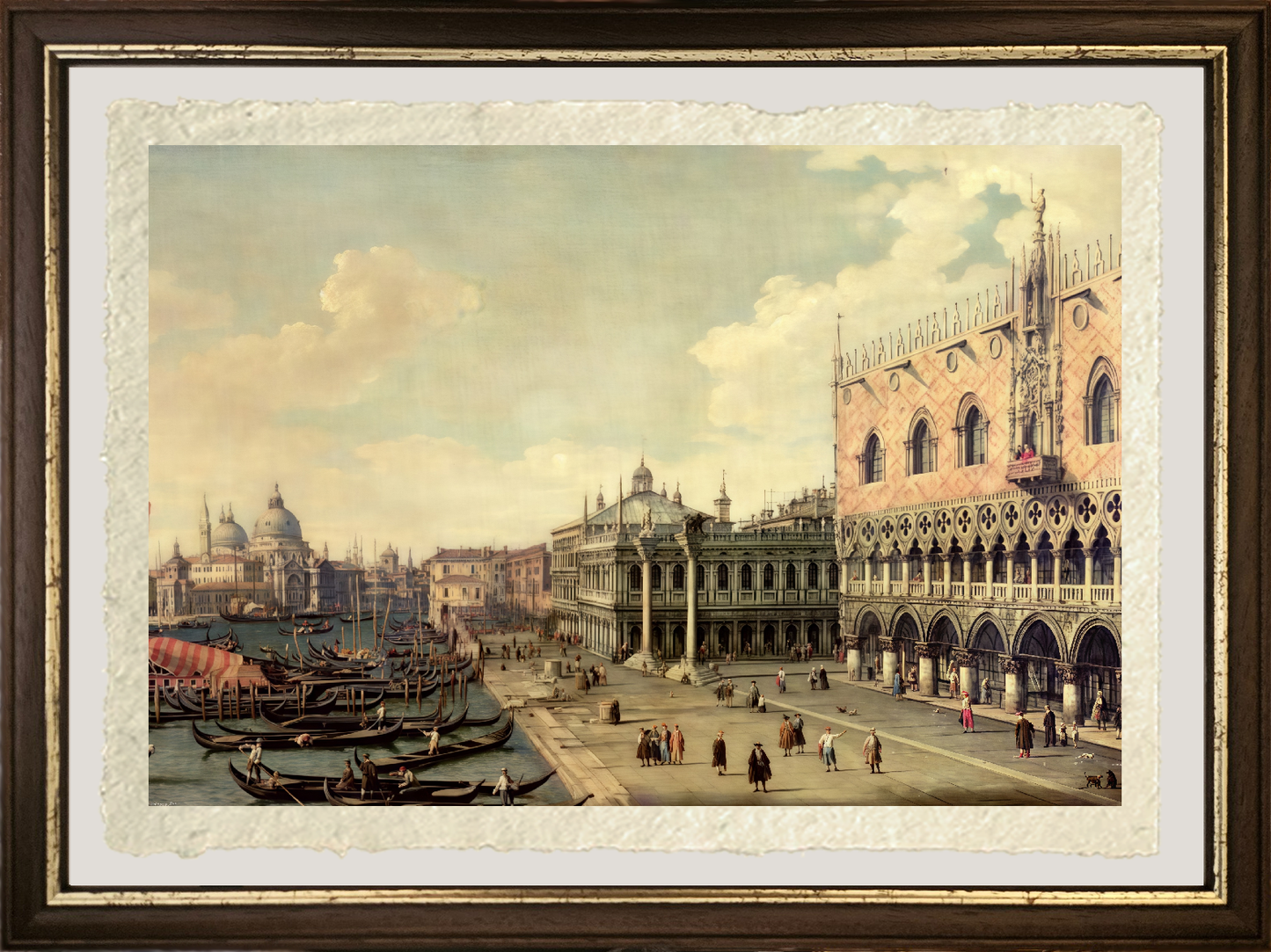 Dettaglio di Veduta del Palazzo Ducale e della Riva degli Schiavoni dalla Piazzetta, Venezia di Giovanni Antonio Canal detto Canaletto su carta Amalfi