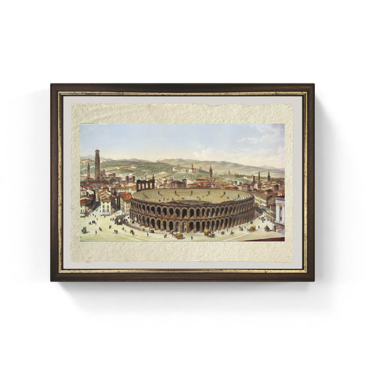 Veduta dell'anfiteatro romano a Verona di P. Majocchi su carta Amalfi