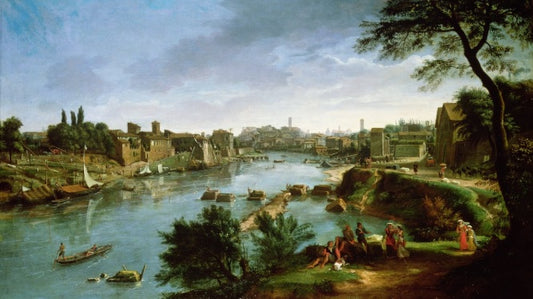 View of the Tiber River in Rome - Gaspare Vanvitelli - Gaspar van Wittel