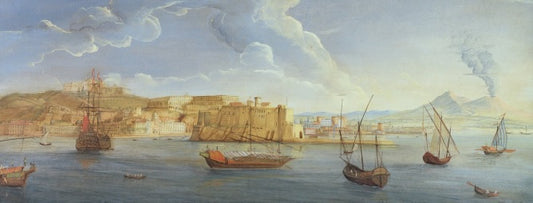 View of Naples with Castel dell'Ovo and Mount Vesuvius in the background - Gaspare Vanvitelli - Gaspar van Wittel
