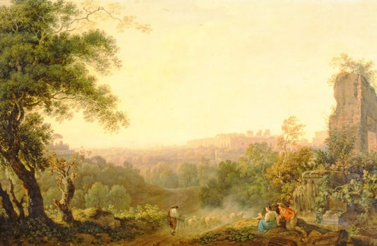 Veduta di Roma con contadini e rovine - Jakob-Philipp Hackert