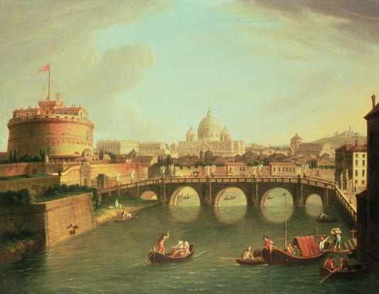 View of Rome with the bridge and Castel Sant'Angelo on the Tiber - Gaspare Vanvitelli - Gaspar van Wittel