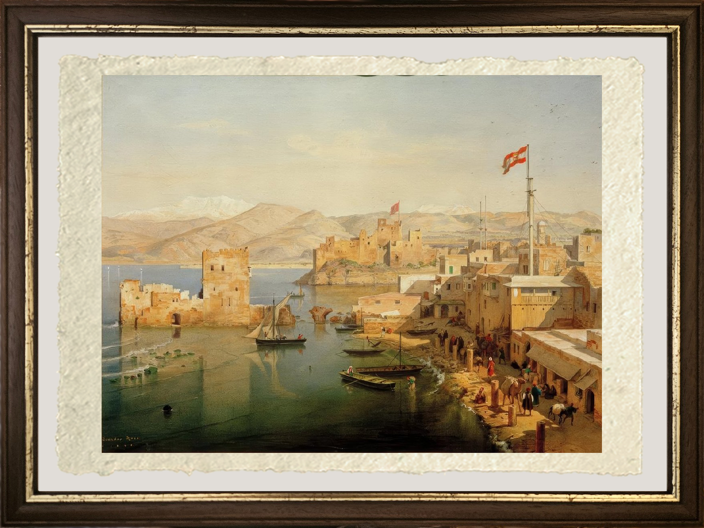 Dettaglio di Veduta del porto di Beirut di Leander Russ su carta Amalfi