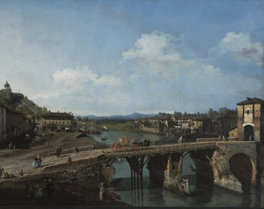 View of the ancient bridge over the Po in Turin - Bernardo Bellotto