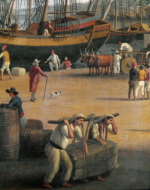 Veduta del porto di Messina, lavoratori - Philippe Hackert