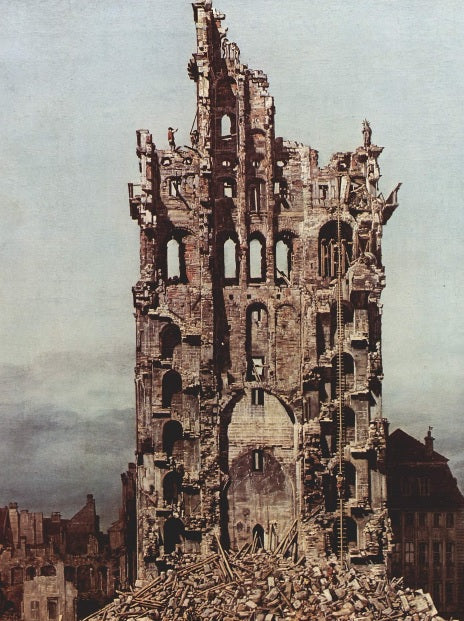 Veduta di Dresda, Le Rovine della Kreuzkirche, viste da Est - Bernardo Bellotto
