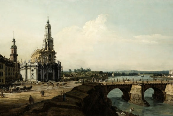 Veduta di Dresda dalla riva sinistra del fiume Elba, dal ponte della città storica - Bernardo Bellotto