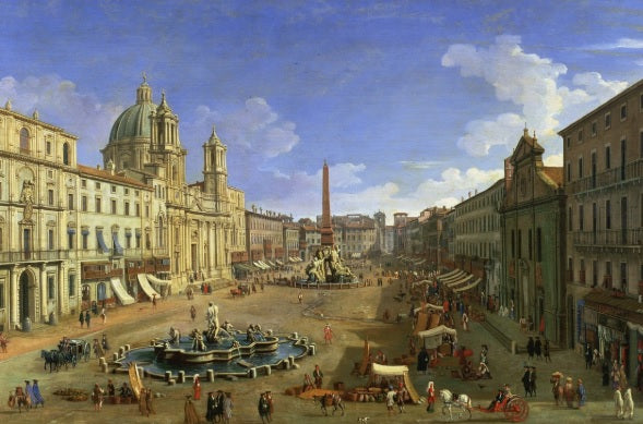 Rome seen from the Tiber looking south with Castel Sant'Angelo and St. Peter's Basilica in the distance - Gaspare Vanvitelli - Gaspar van Wittel