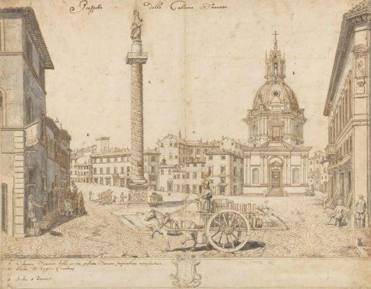 Veduta di Roma con la colonna di Traiano e la S. Maria di Loreto - Lievin Cruyl