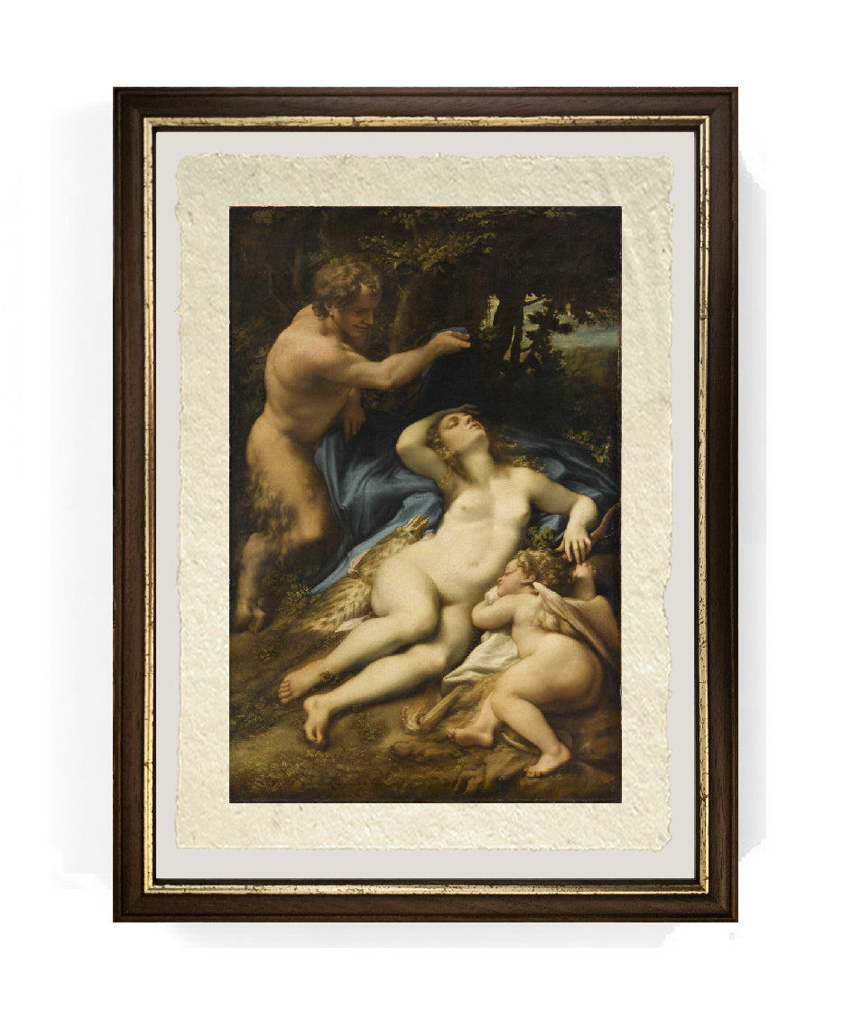 Venere e Amore spiati da un satiro - Correggio - Antonio Allegri su pregiata carta Amalfi
