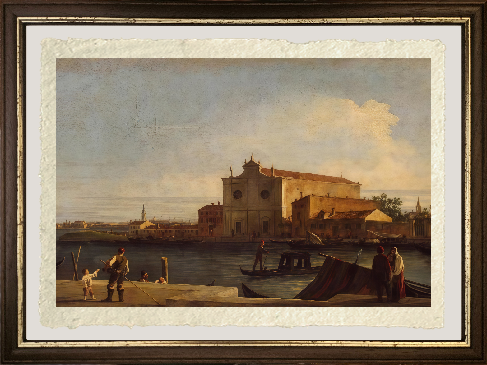 Dettaglio di Vista della Chiesa di San Giovanni dei Battuti di Giovanni Antonio Canal detto Canaletto su carta Amalfi
