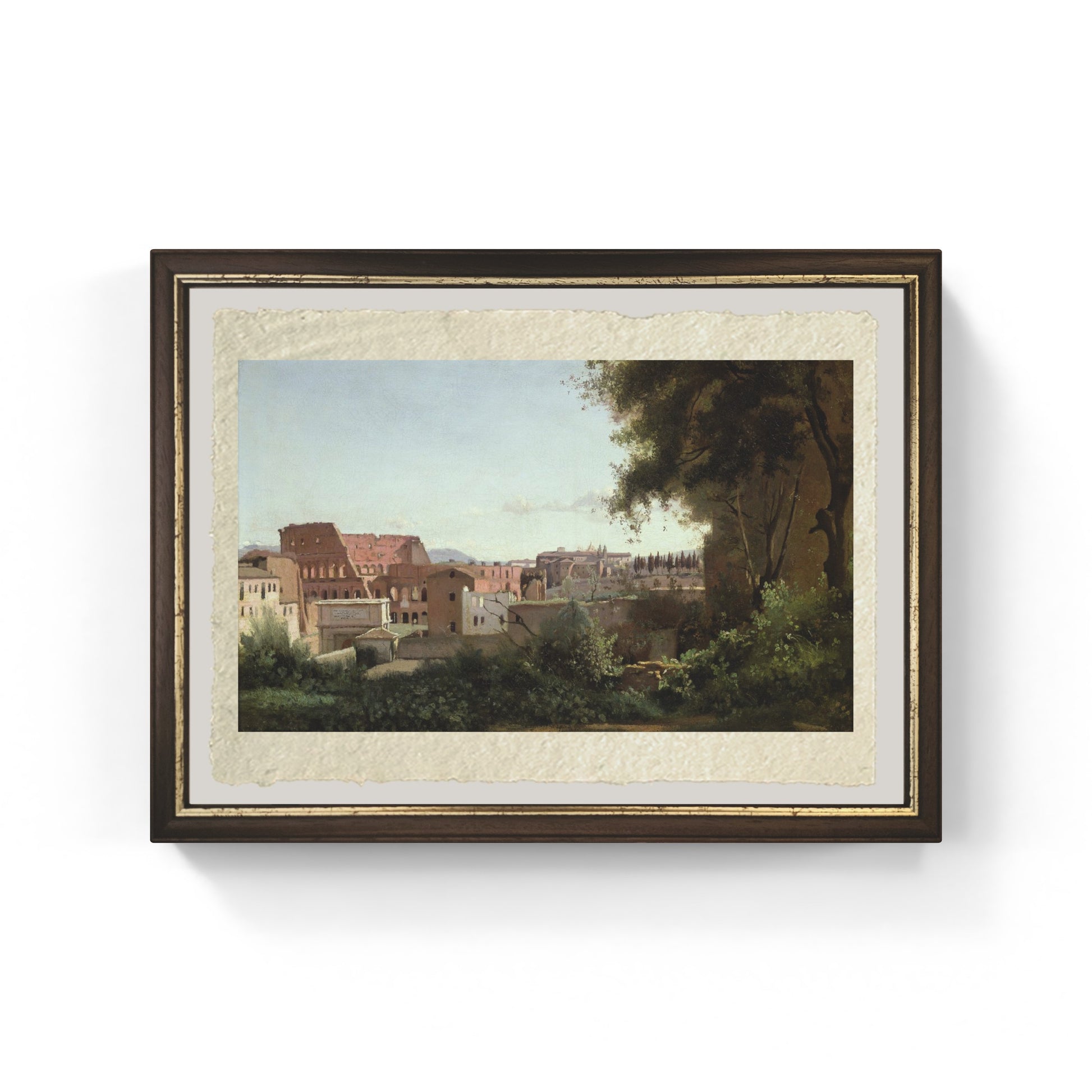 Vista del Colosseo dai Giardini Farnese (1826) di Jean-Baptiste-Camille Corot su carta Amalfi