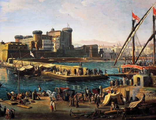 View of Castel Nuovo from the docks in Naples - Gaspare Vanvitelli - Gaspar van Wittel