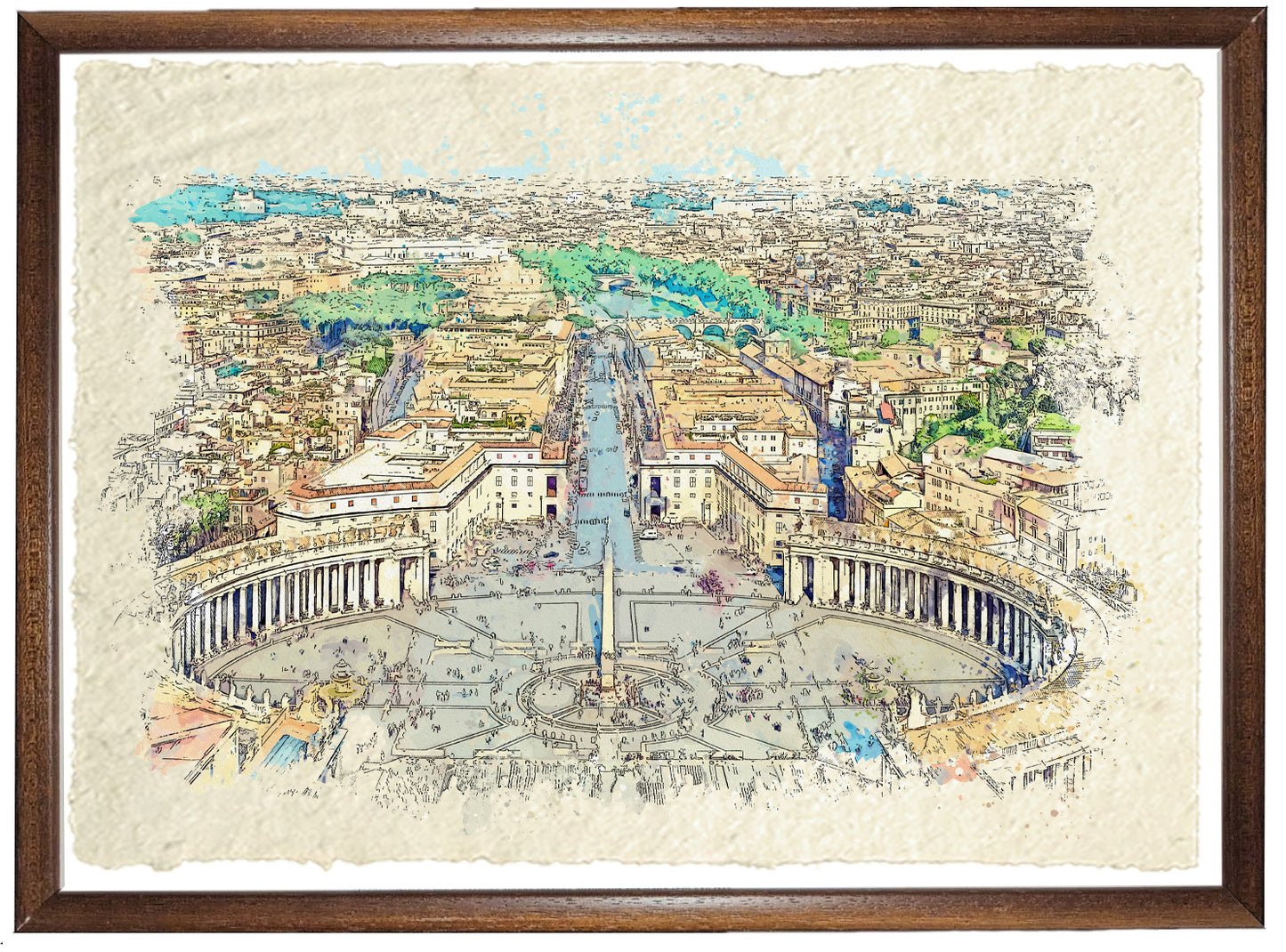 Basilica di San Pietro. Acquarello con vista dall'alto