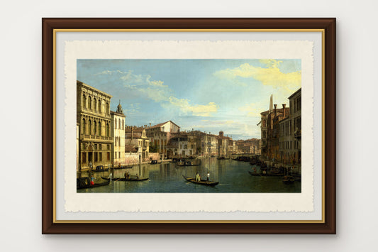 Stampa su carta di Amalfi incorniciata del Canal Grande a Venezia da Palazzo Flangini al Campo San Marcuola, dipinto da Canaletto verso il 1738, con cornice marrone scuro fatta a mano e vetro