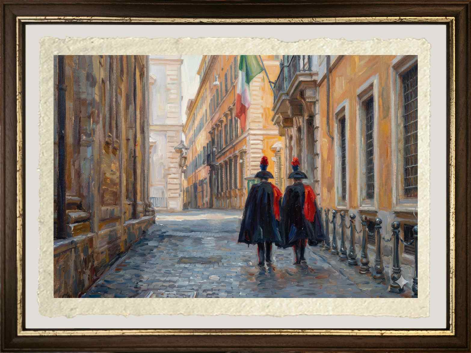 Carabinieri camminano acquerello