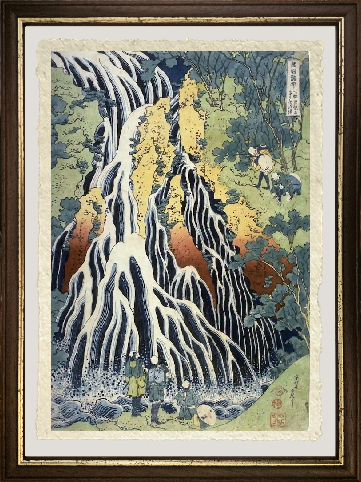 dettaglio della riproduzione su carta amalfi de la cascata kirifuri sul monte kuro kami nella provincia di shimotsuke di katsushika hokusai
