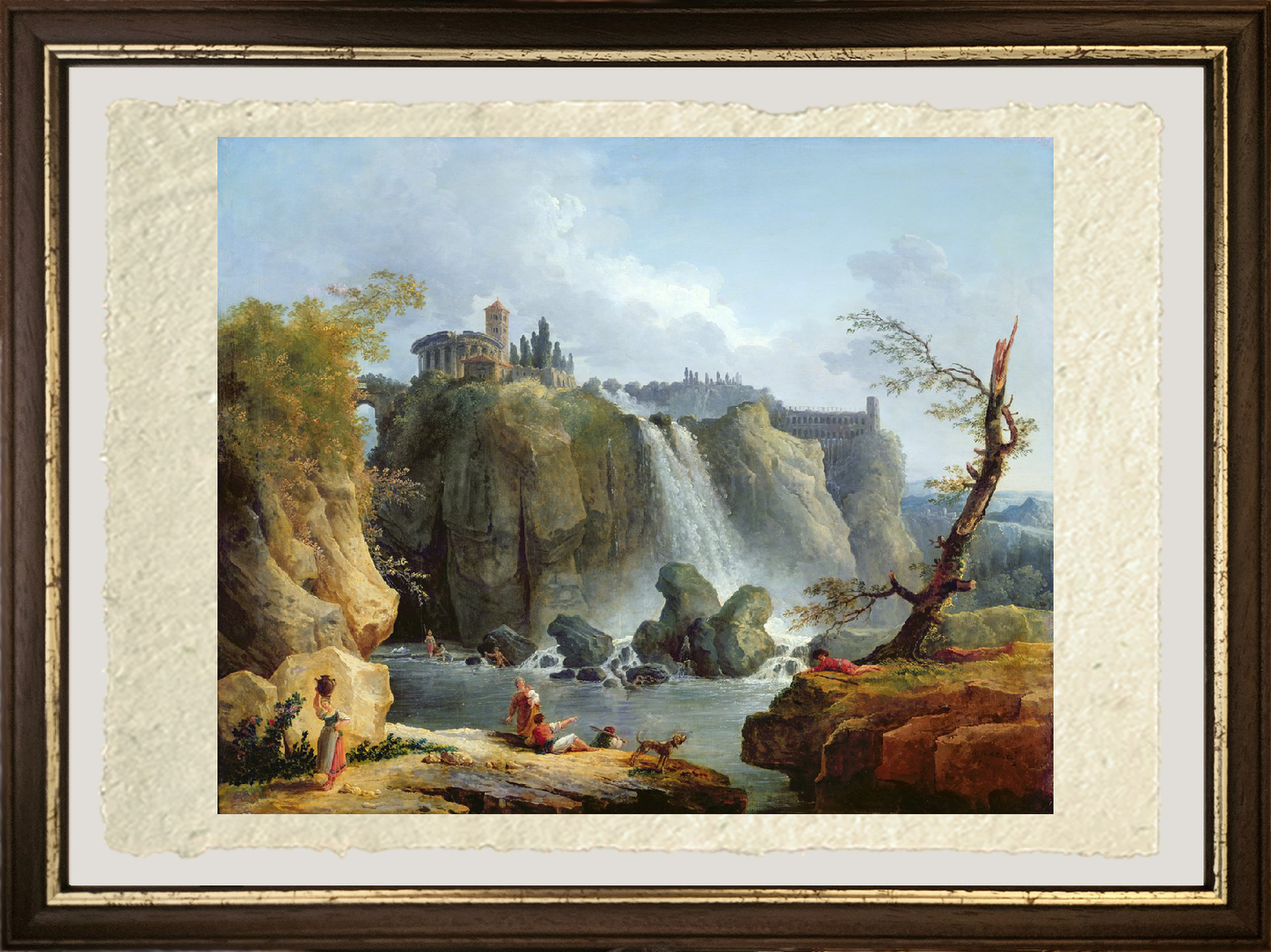Dettaglio di Le cascate di Tivoli (1768) di Hubert Robert su carta Amalfi
