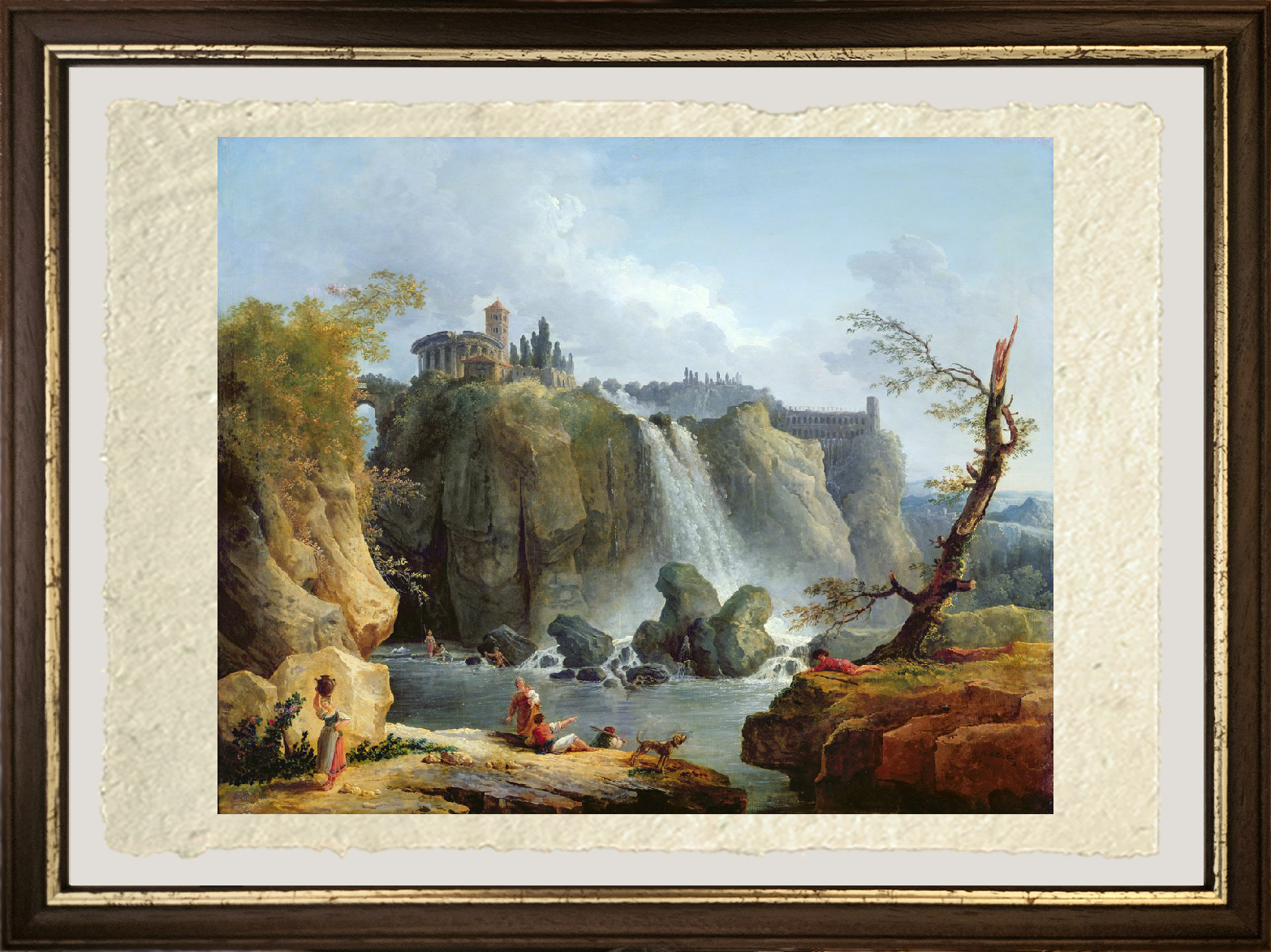 Dettaglio di Le cascate di Tivoli (1768) di Hubert Robert su carta Amalfi