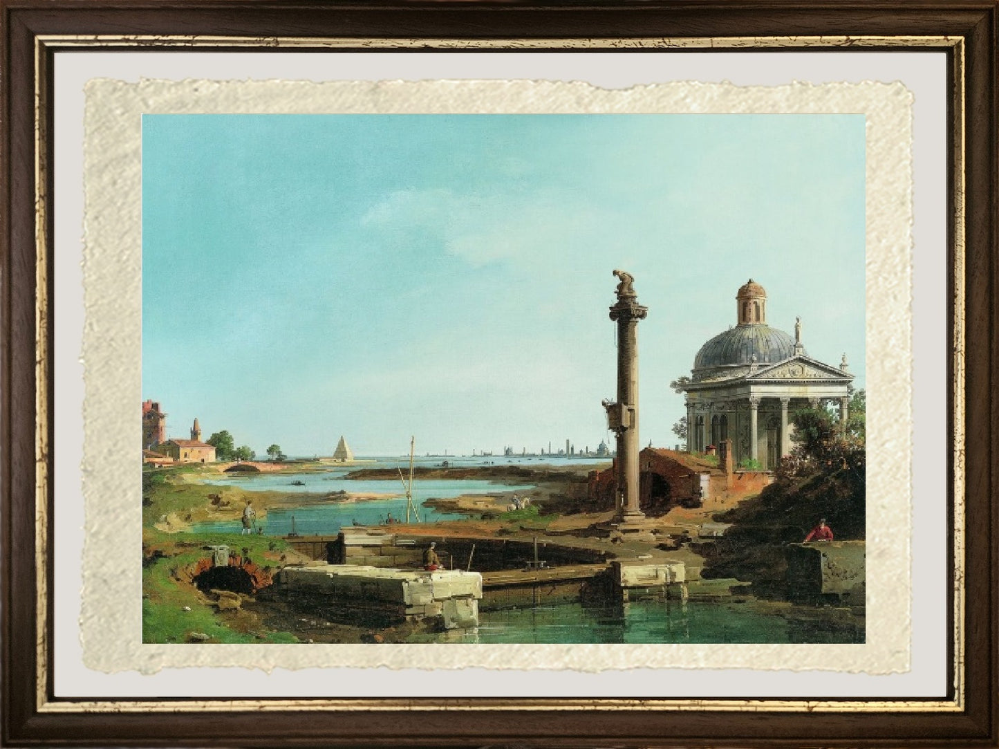 Dettaglio su carta Amalfi di una chiusa, una colonna e una chiesa di Giovanni Antonio Canal detto Canaletto