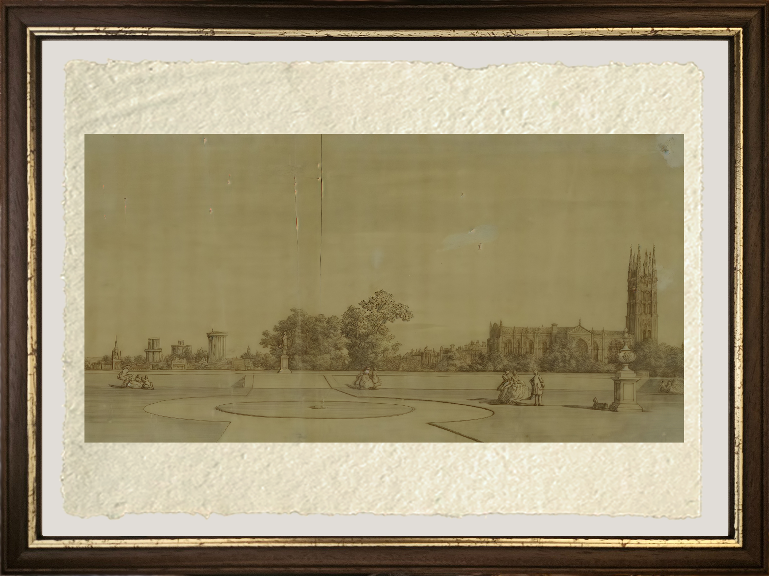 Dettaglio de La città e il castello dai giardini del Priorato di Giovanni Antonio Canal detto Canaletto su carta Amalfi