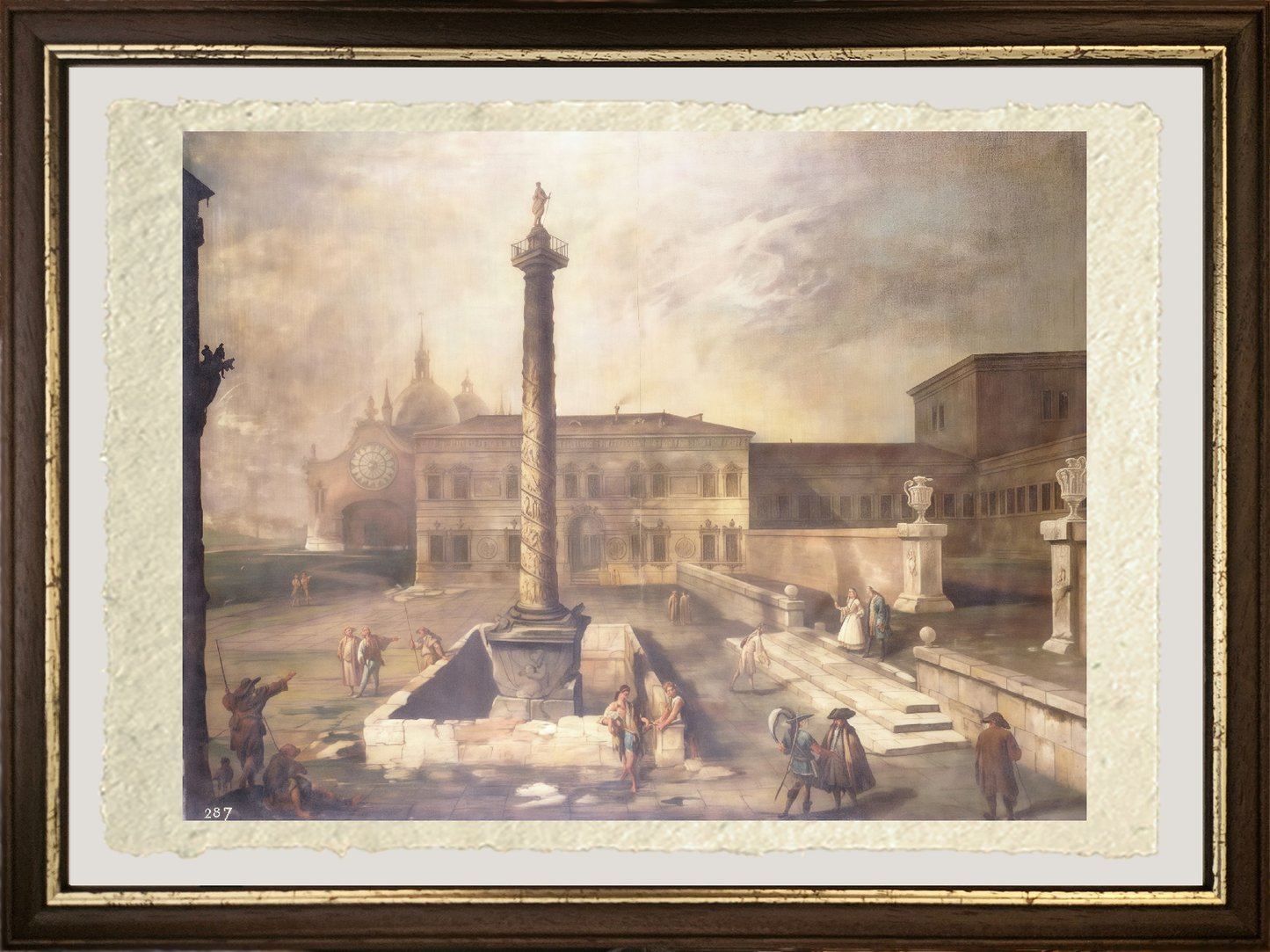 Dettaglio de La colonna di Marco Aurelio di Giovanni Antonio Canal detto Canaletto su carta Amalfi