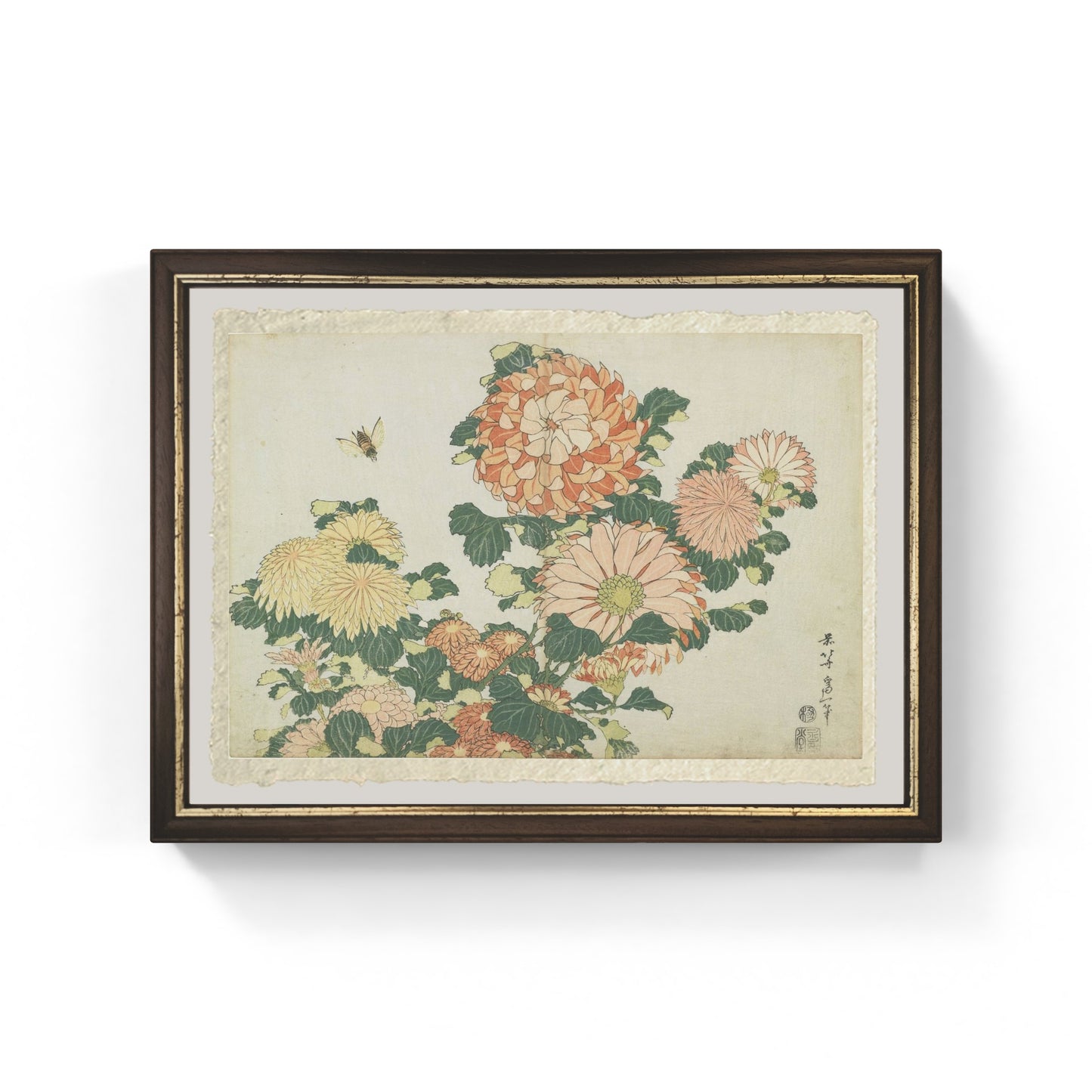 Riproduzione su carta Amalfi Crisantemi e tafano di Katsushika Hokusai