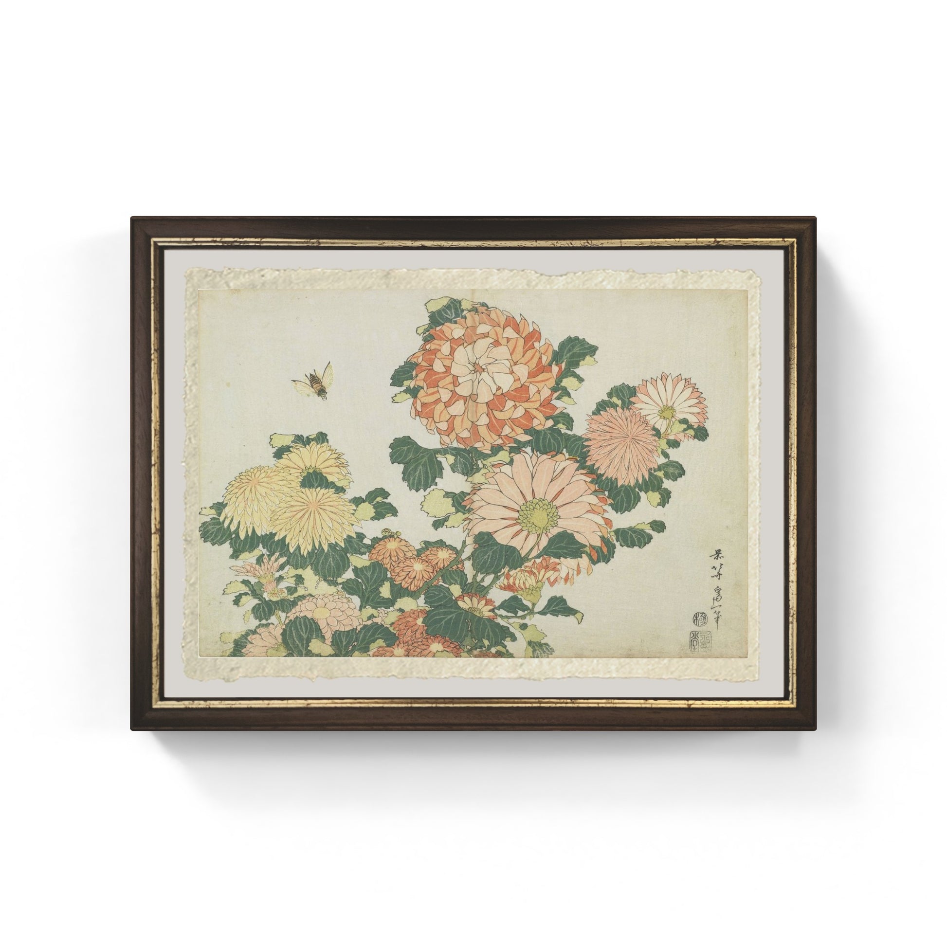 Riproduzione su carta Amalfi Crisantemi e tafano di Katsushika Hokusai