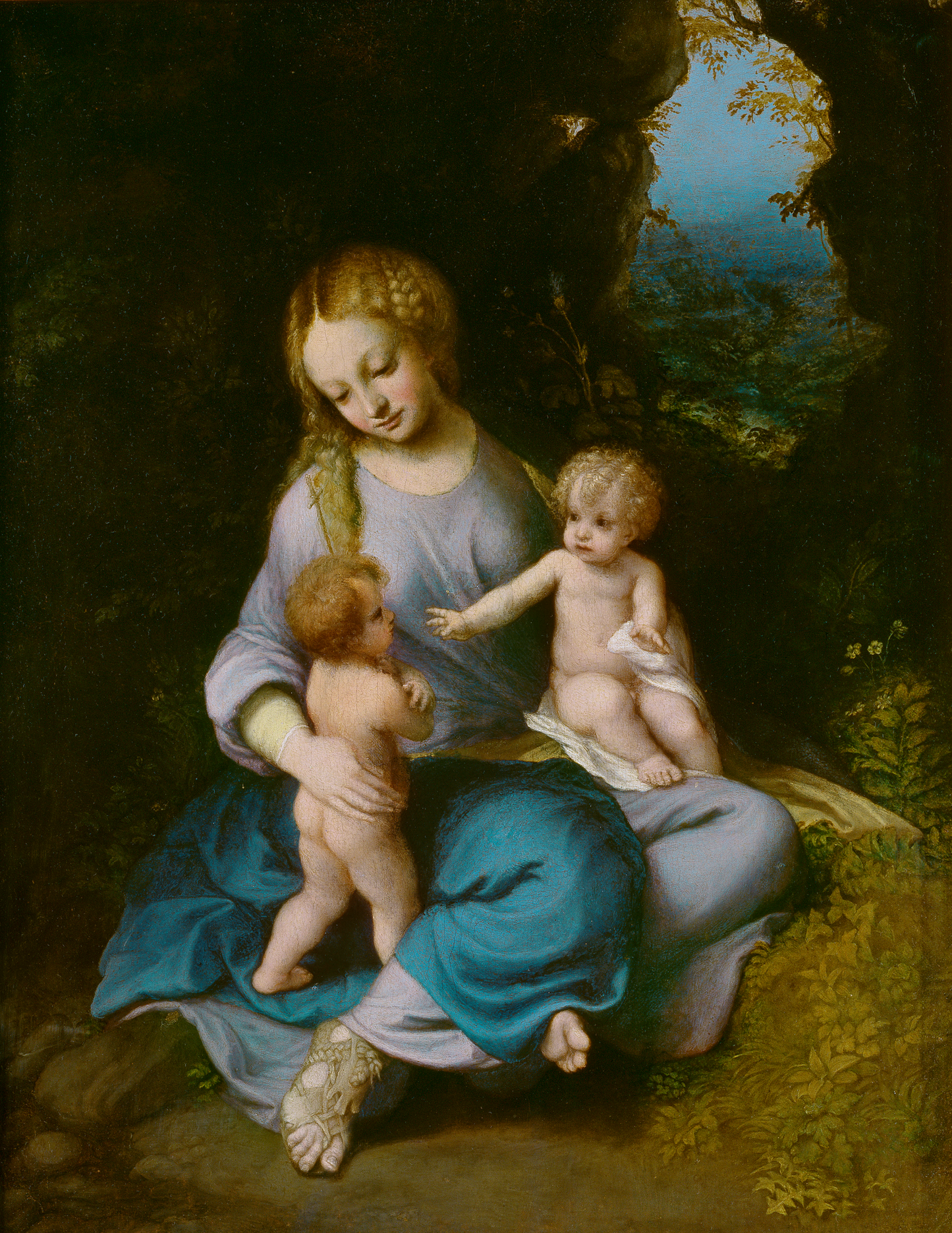 Madonna col Bambino e san Giovannino, 1518 di Correggio su pregiata carta Amalfi